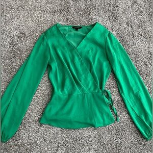 Banana Republic Green V-Neck Satin Blouse